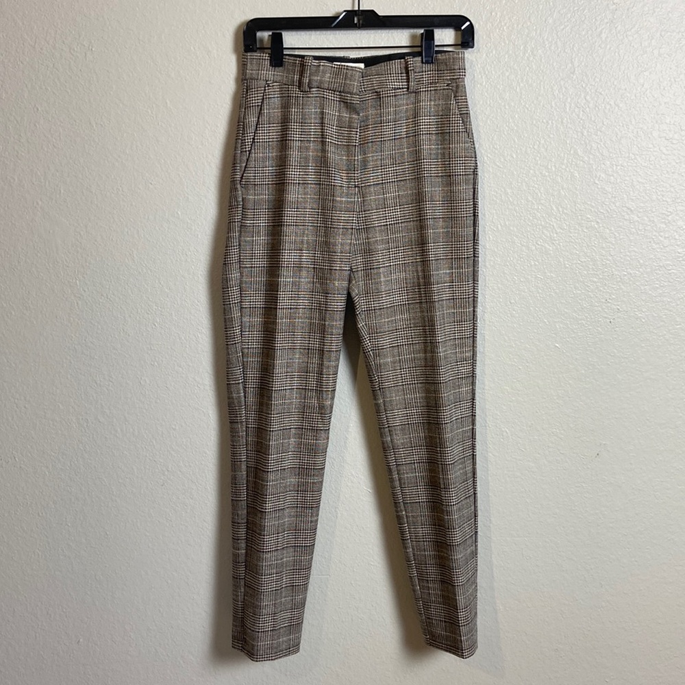 Tan and black straight leg trouser